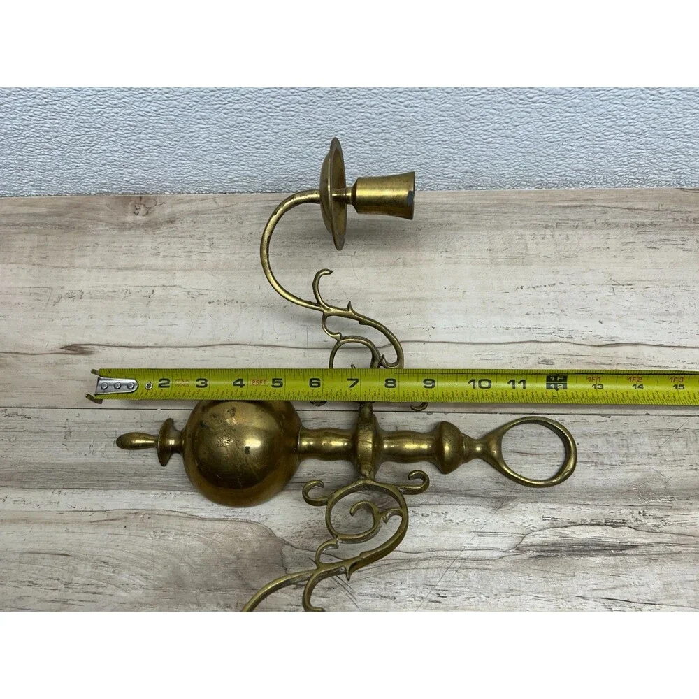 Vtg Solid Brass Double Arm Wall Sconse Candle Holder Dutch Colonial Style
